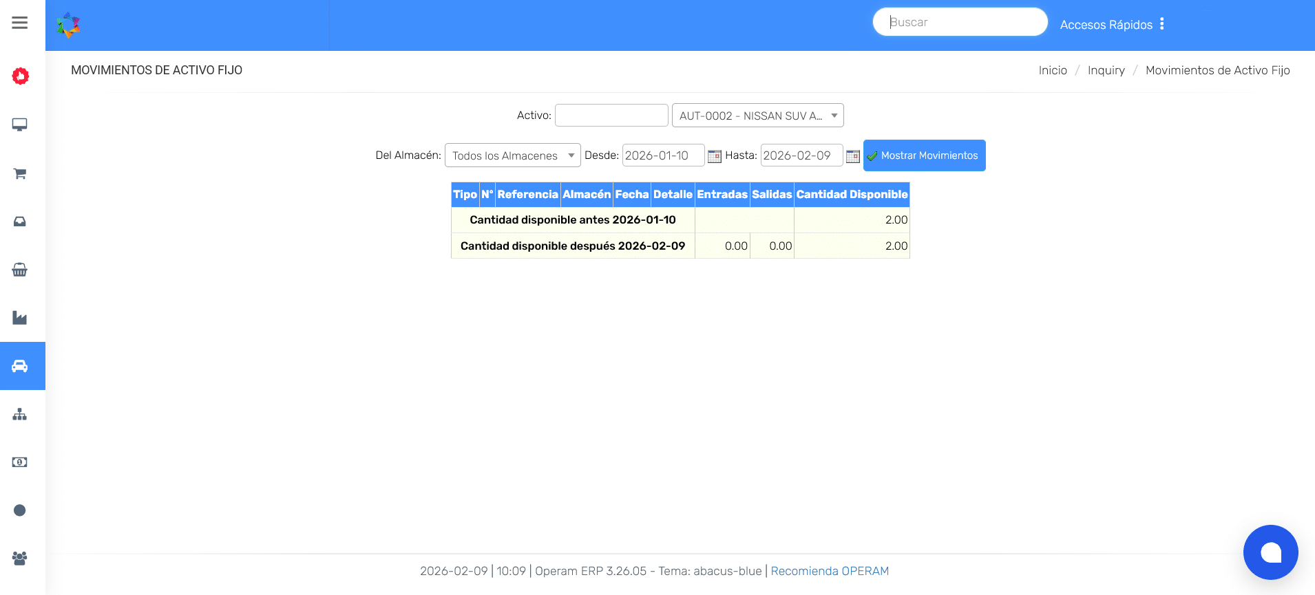 OPERAM Mod Activos - Movimientos de Activos Fijos