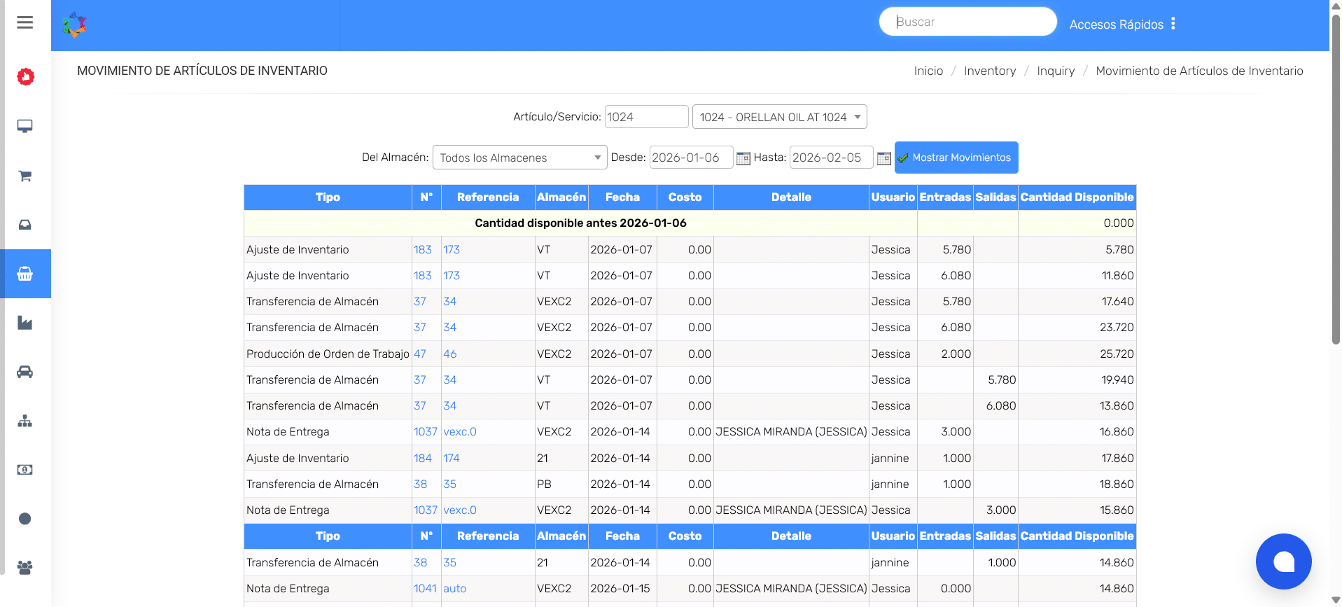 OPERAM Mod Articulos- Mov Articulos Inventario Pantalla
