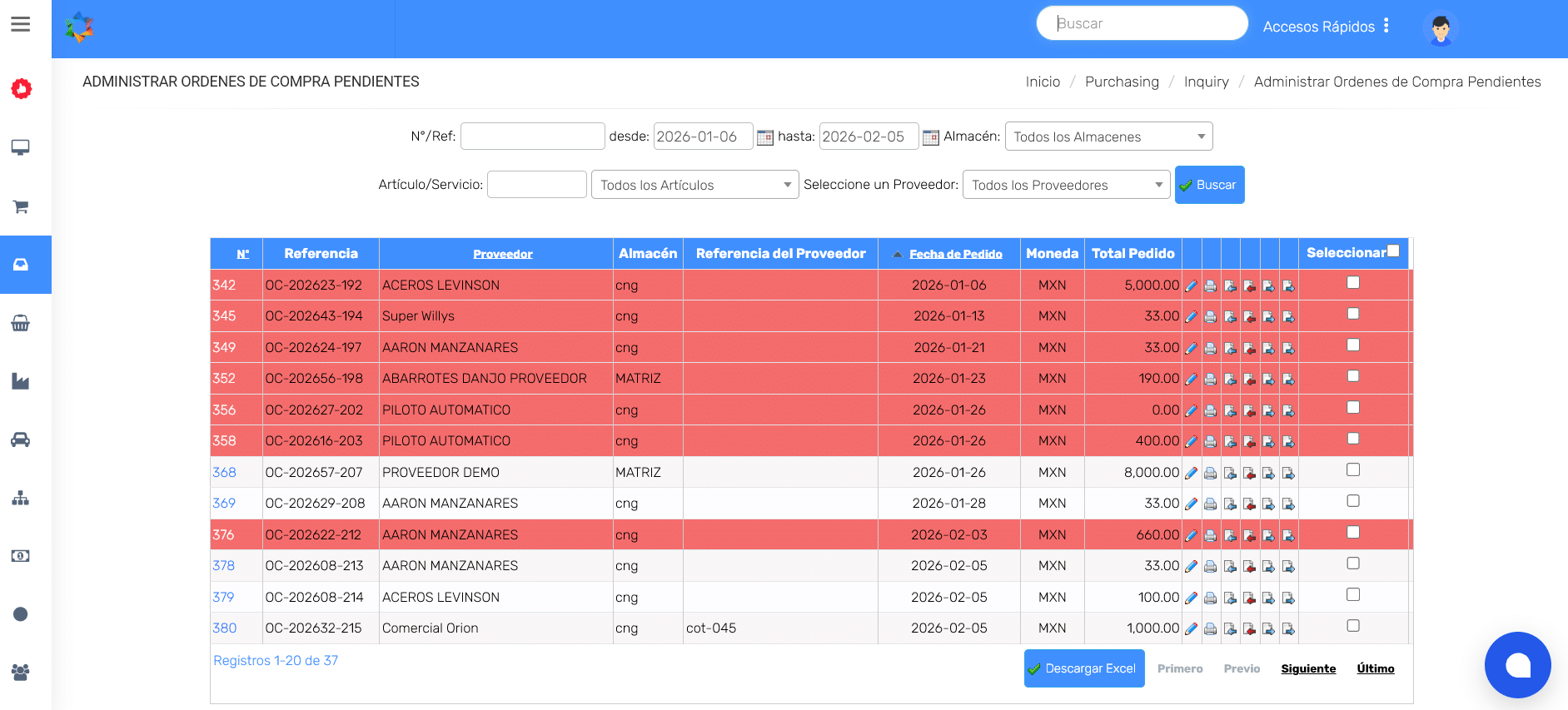 OPERAM Mod Compras- Adm Ordenes Compra Pantalla