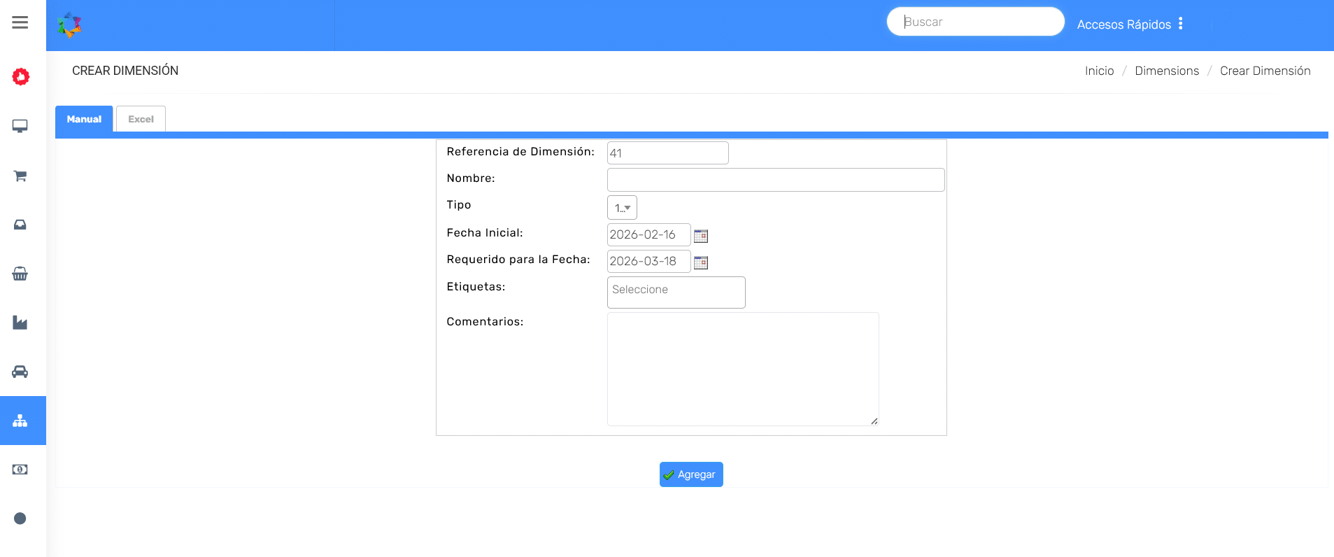 OPERAM Mod Dimensiones- Crear Dimension Pantalla